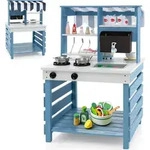 COSTWAY Matschk&uuml;che Kinder Outdoor, Doppelseitige Kinderk&uuml;che Tannenholz mit