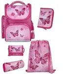 M&auml;dchen Schulranzen 1. Klasse in Rosa mit Butterfly Schmetterlinge Motiv 5 tlg.