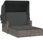 vidaXL Doppel-Sonnenliege mit Dach und Auflagen Grau Poly Rattan - Grau