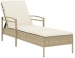 vidaXL Sonnenliege mit Auflage Beige 63x200x81 cm Poly Rattan