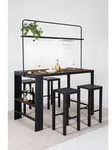 Bar-Sitzgruppe / Gartentheke ELSA anthrazit mit Holzoptik - Grau/Braun