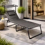 XXL Aluminium Gartenliege anthrazit mit Dach und Kissen L200xB70cm - Grau