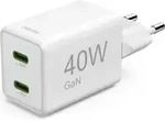HAMA Schnellladeger&auml;t, GaN, 2x USB-C, Super-Mini-Ladeger&auml;t, PD, 40 W, Wei&szlig;