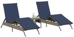 vidaXL Sonnenliegen 2 Stk. mit Tisch Grau Poly Rattan
