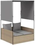 vidaXL Doppel-Sonnenliege mit Dach und Vorh&auml;ngen Beige Poly Rattan