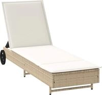 vidaXL Sonnenliege mit Rollen und Auflage Beige Poly Rattan
