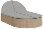 vidaXL Doppel-Sonnenliege mit Auflagen Beige Poly Rattan