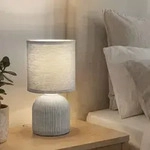 Tischlampe mit Stoffschirm, Kabelschalter, Keramikfu&szlig;, Lampe, Nachttischlampe,