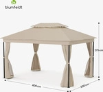 Blumfeldt Mondo Dual Pavillon 3x4 &ndash; Doppeldach & Moskitonetze, Rostfreier