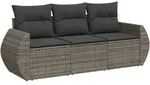 vidaXL 3-tlg. Garten-Sofagarnitur mit Kissen Grau Poly Rattan - Grau