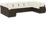 vidaXL 10-tlg. Garten-Sofagarnitur mit Kissen Braun Poly Rattan - Braun