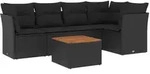 vidaXL 6-tlg. Garten-Sofagarnitur mit Kissen Schwarz Poly Rattan - Schwarz
