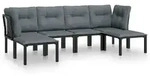 vidaXL 6-tlg. Garten-Lounge-Set Schwarz und Grau Poly Rattan - Schwarz