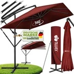 tillvex&reg; Alu Sonnenschirm Rechteckig &Oslash; 330 cm Rot + Abdeckung mit Kurbel 