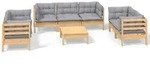 vidaXL 8-tlg. Garten-Lounge-Set mit Grauen Kissen Kiefer Massivholz - Grau