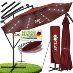 tillvex Alu Ampelschirm Rot LED Solar &Oslash; 300 cm mit Kurbel | Sonnenschirm mit