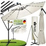 tillvex Alu Ampelschirm Beige LED Solar &Oslash; 300 cm mit Kurbel | Sonnenschirm mit