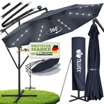 tillvex Alu Ampelschirm Blau LED Solar &Oslash; 300 cm mit Kurbel | Sonnenschirm mit
