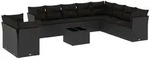 vidaXL 11-tlg. Garten-Sofagarnitur mit Kissen Schwarz Poly Rattan - Schwarz