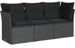 vidaXL 3-tlg. Garten-Sofagarnitur mit Kissen Schwarz Poly Rattan - Schwarz