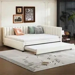 Flieks Polsterbett 140x200cm mit Lattenrost, Tagesbett Schlafsofa mit Ausziehbett,
