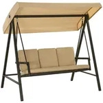 Outsunny Hollywoodschaukel 3-Sitzer Schaukelbank mit Verstellbarem Dach, Beige -