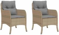 vidaXL Gartenst&uuml;hle mit Kissen 2 Stk. Beigemischung Poly Rattan