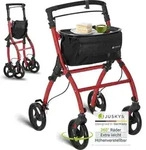 Juskys Indoor Rollator Aktiv - Tasche & Tablett - schmal & faltbar - Bordeaux Rot -