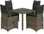 vidaXL 5-tlg. Garten-Bistro-Set mit Kissen Grau Poly Rattan - Grau