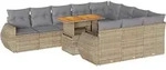 vidaXL 11-tlg. Garten-Sofagarnitur mit Kissen Beige Poly Rattan - Grau