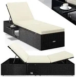 CASARIA Sonnenliege Polyrattan mit Klapptisch - Schwarz/Creme