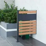 M&uuml;lltonnenzaun &lsquo;Uusikaupunki&rsquo; Stahl 120 x 83 x 11 cm Anthrazit / Holzoptik -