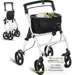 Juskys Indoor Rollator Aktiv - Tasche & Tablett - schmal & faltbar - Wei&szlig; - Wei&szlig;