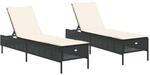vidaXL Sonnenliegen mit Auflagen 2 Stk. Schwarz Poly Rattan
