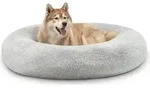lionto Donut Hundebett, rundes Hundesofa mit Pl&uuml;schbezug & Anti-Rutsch-Noppen, weich