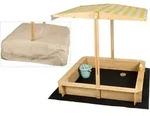 needs&wants&reg; Sandkasten mit Dach Sitzbank und Boden Vlies-Folie, mit Abdeckung