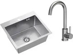 VBChome Edelstahlsp&uuml;le mit Armatur 50 x 45 cm Geb&uuml;rsteter Edelstahl Einbausp&uuml;le