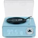 Bigben Bluetooth portabler Lautsprecher EPOK mit Wecker Plattenspieler Look blau