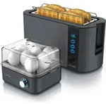 Arendo 2-teiliges Fr&uuml;hst&uuml;cksset - 4-Scheiben Langschlitz Toaster, 8er Eierkocher,