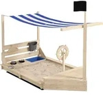 Outsunny Sandkasten Schiff Design Holz mit K&uuml;chenspielset Abdeckung
