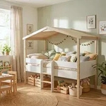 HAUSBETT PILOTI MIT LATTENROST / Kinderbett 90x190 - Wei&szlig; und Naturholz - Wei&szlig;