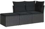 vidaXL 3-tlg. Garten-Sofagarnitur mit Kissen Schwarz Poly Rattan - Schwarz