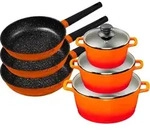 6tlg. KING Vorteilsset ORANGE: 3tlg. Kochtopfset Aluguss Orange, 3xKocht&ouml;pfe in