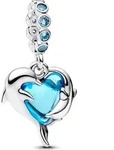 PANDORA Moments Charm-Anh&auml;nger Delfine, 925er Silber, Glas - Silber