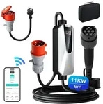 JUNSUN Mobile Wallbox EV Ladeger&auml;t 11kW Typ 2 6m Ladekabel 5-poligen 6-16A CEE
