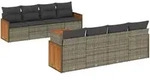 vidaXL 9-tlg. Garten-Sofagarnitur mit Kissen Grau Poly Rattan - Grau