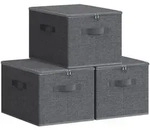 SONGMICS Aufbewahrungsbox mit Deckel, 3er Set, faltbar, mit Griffen