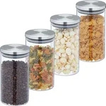Relaxdays Vorratsgl&auml;ser 4er Set, 1000ml Nudelglas, luftdicht, Edelstahldeckel,