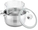 Frittiertopf 6,5 L Edelstahl Glasdeckel Induktion Friteuse Pommestopf Frit&ouml;se - Grau