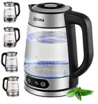 Ecosa Glas Wasserkocher 1,8 Liter | 2200 Watt | Edelstahl mit Temperaturwahl 